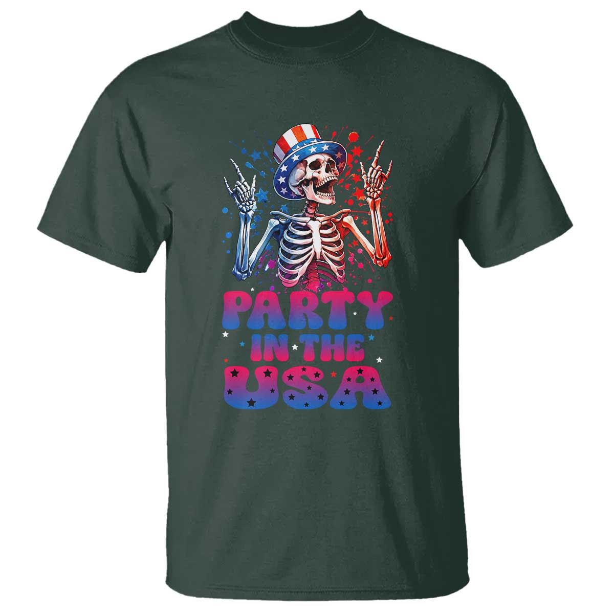 Funny Party In The USA Skeleton Rock Hand T Shirt 4th Of July Rocker Gift