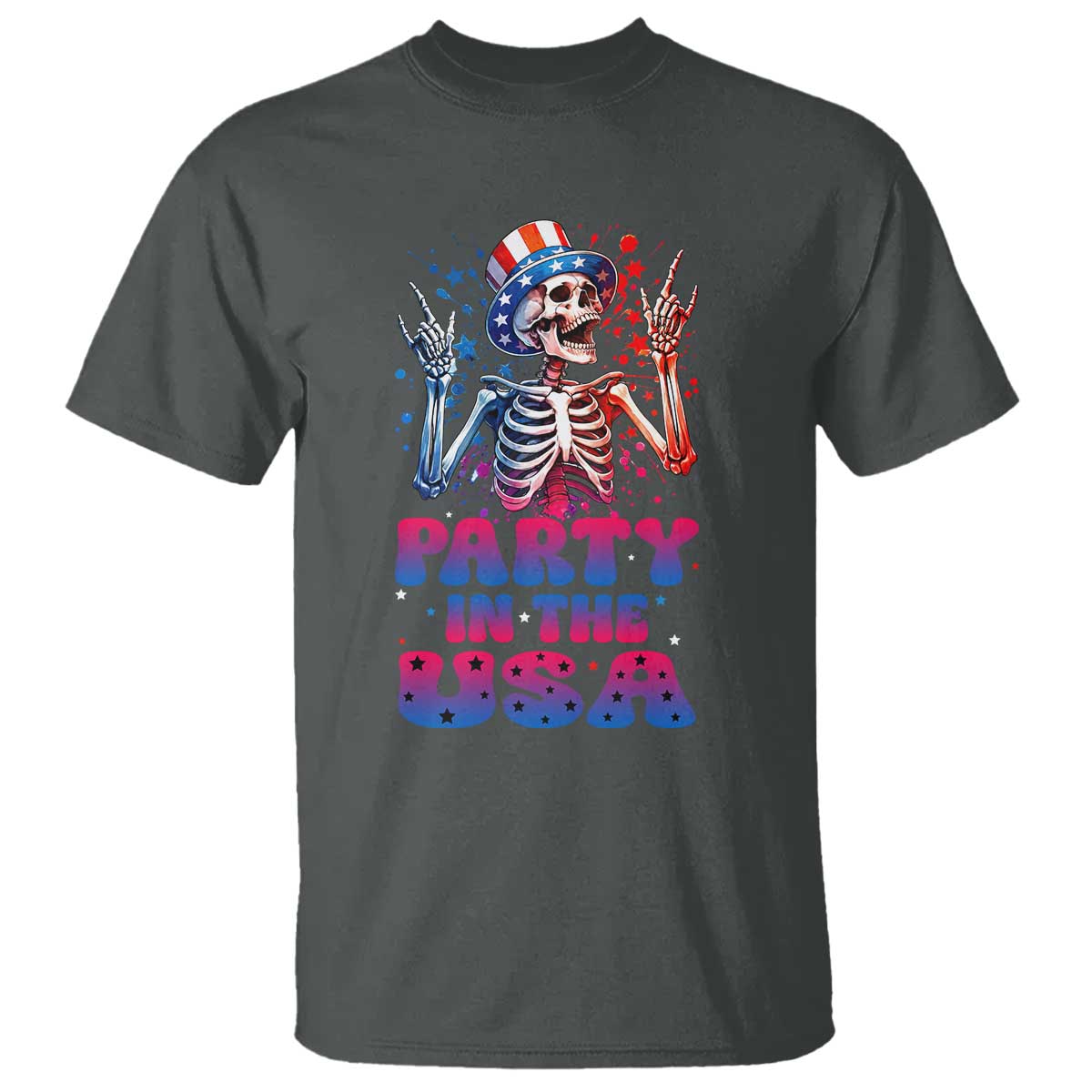 Funny Party In The USA Skeleton Rock Hand T Shirt 4th Of July Rocker Gift