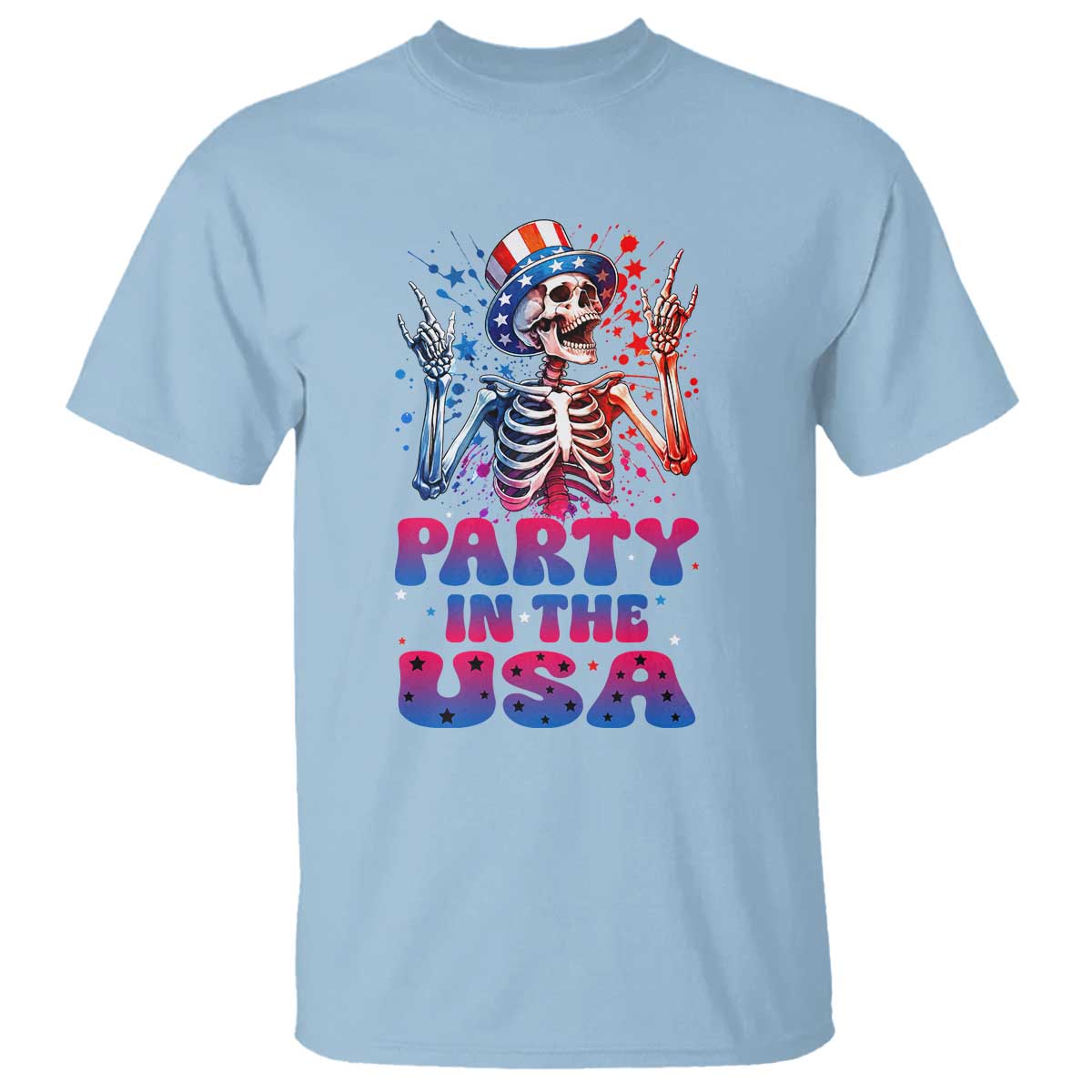 Funny Party In The USA Skeleton Rock Hand T Shirt 4th Of July Rocker Gift