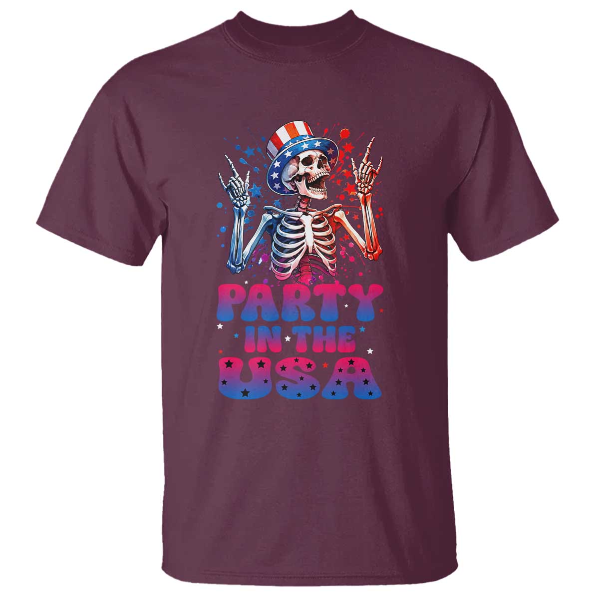 Funny Party In The USA Skeleton Rock Hand T Shirt 4th Of July Rocker Gift