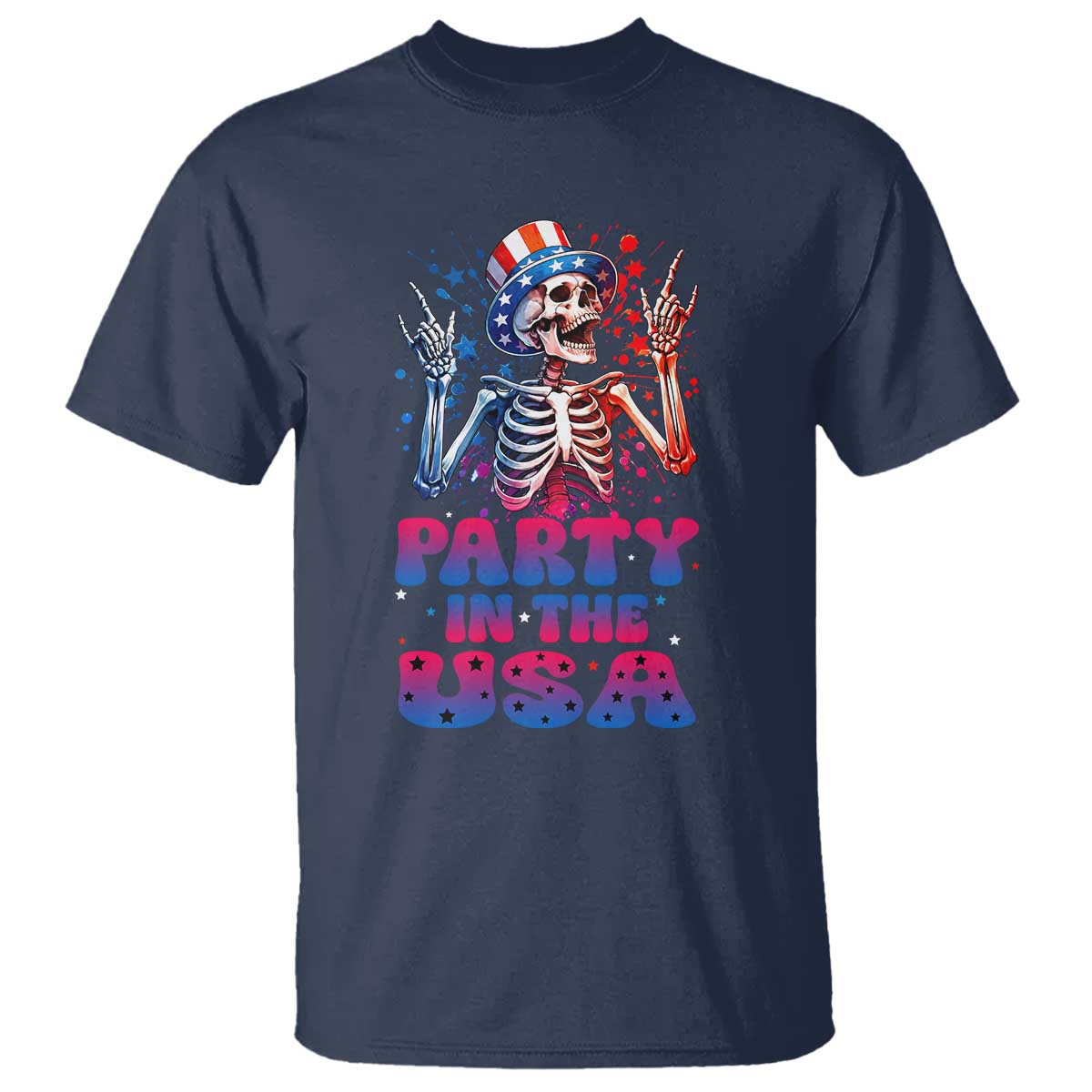 Funny Party In The USA Skeleton Rock Hand T Shirt 4th Of July Rocker Gift