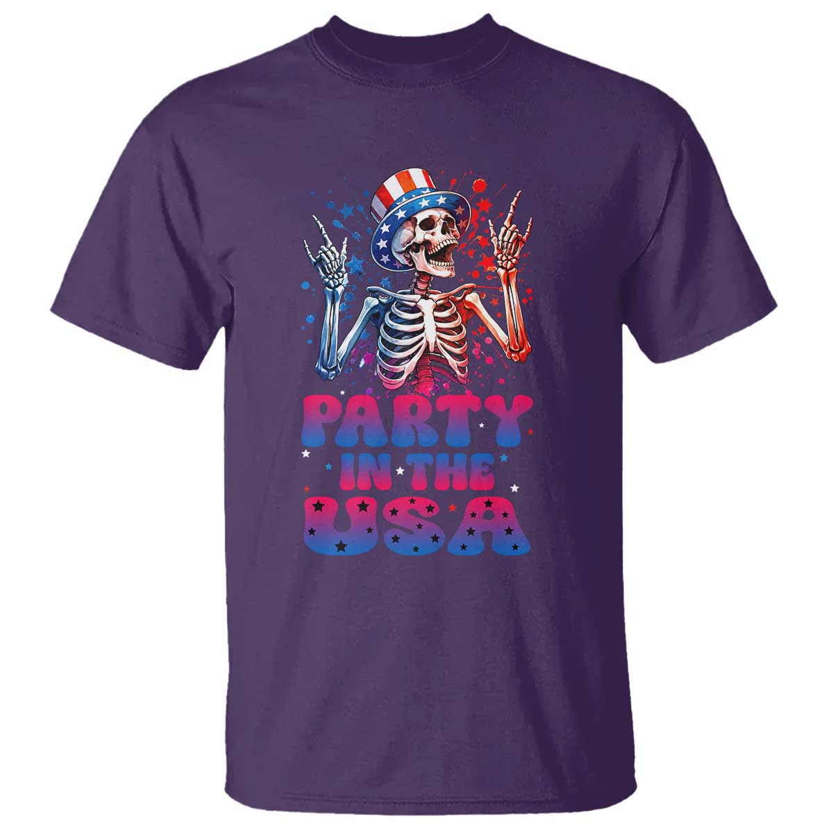 Funny Party In The USA Skeleton Rock Hand T Shirt 4th Of July Rocker Gift