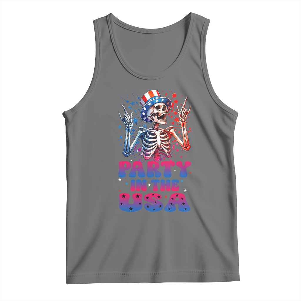 Funny Party In The USA Skeleton Rock Hand Tank Top 4th Of July Rocker Gift