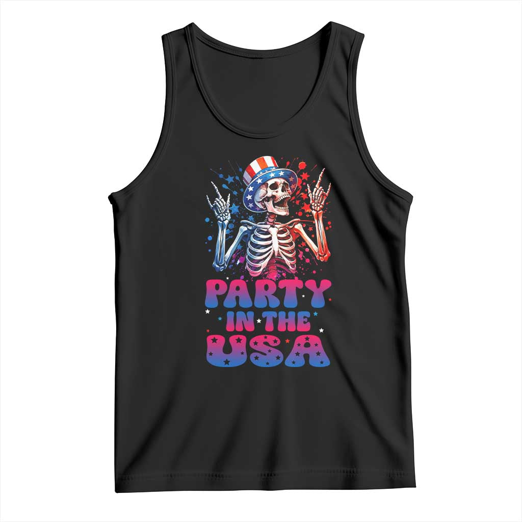 Funny Party In The USA Skeleton Rock Hand Tank Top 4th Of July Rocker Gift