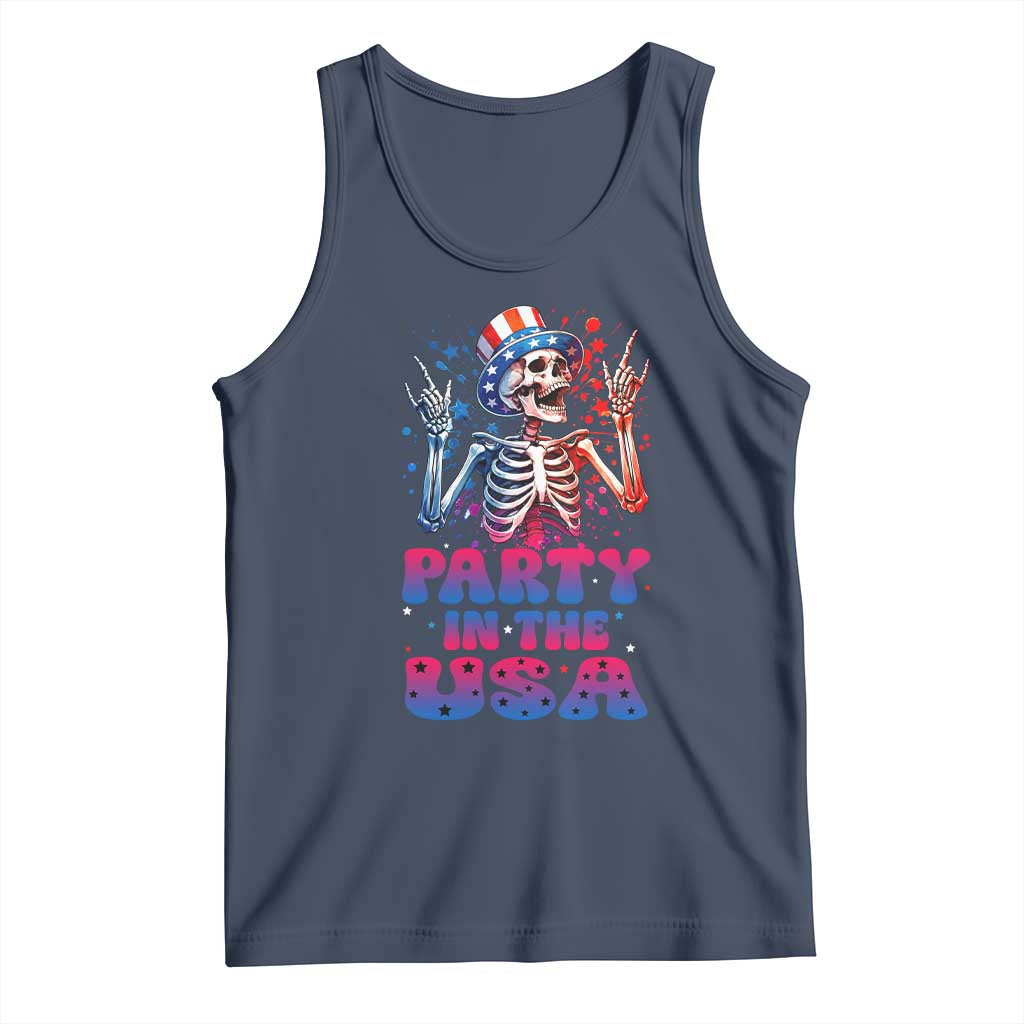 Funny Party In The USA Skeleton Rock Hand Tank Top 4th Of July Rocker Gift
