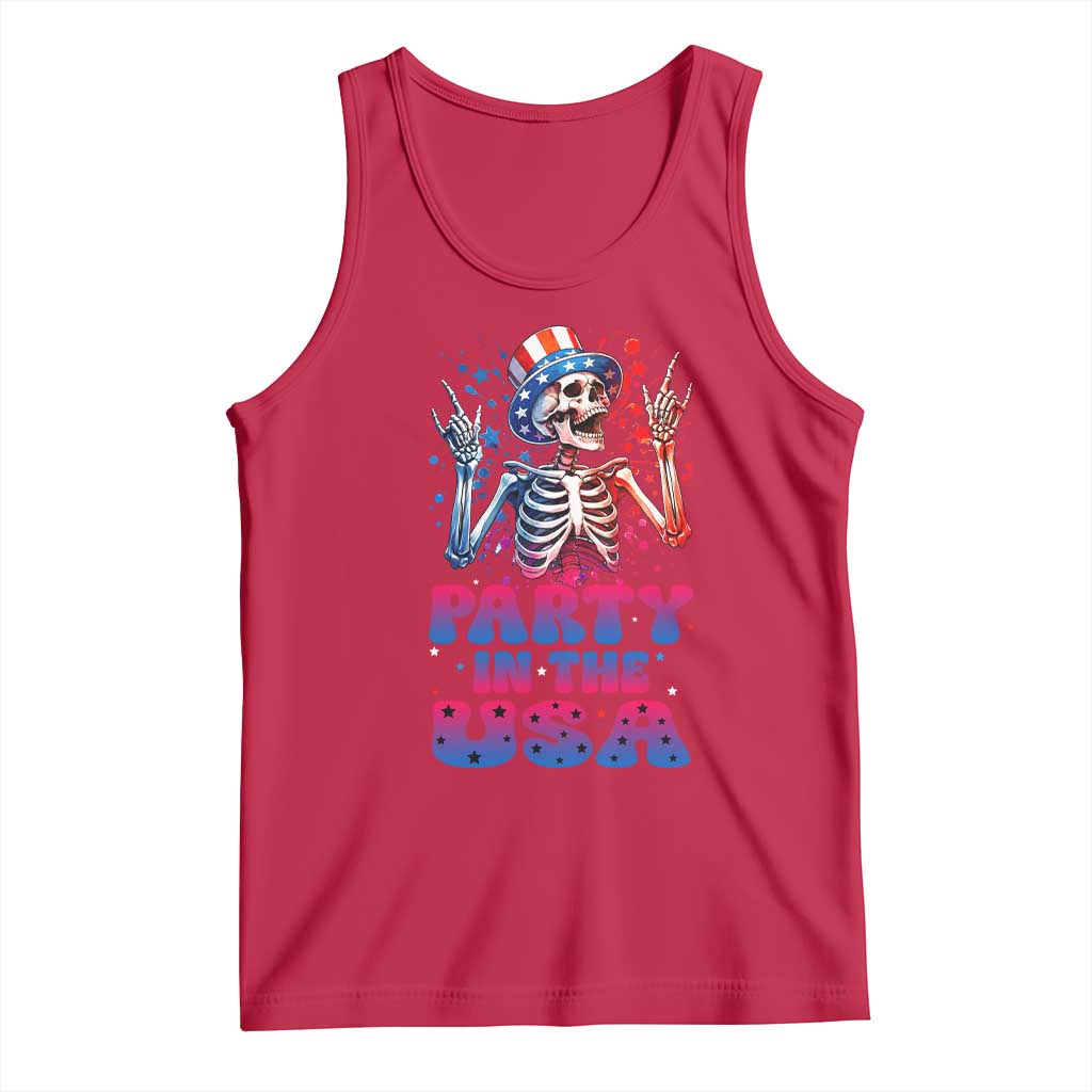 Funny Party In The USA Skeleton Rock Hand Tank Top 4th Of July Rocker Gift