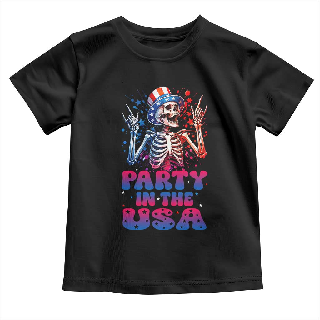 Funny Party In The USA Skeleton Rock Hand Toddler T Shirt 4th Of July Rocker Gift