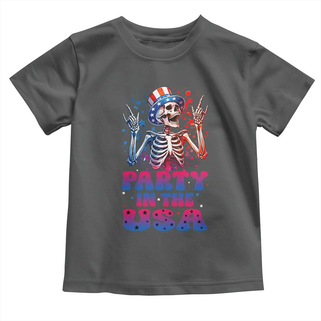 Funny Party In The USA Skeleton Rock Hand Toddler T Shirt 4th Of July Rocker Gift