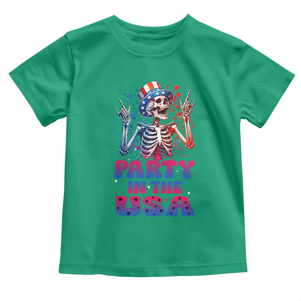 Funny Party In The USA Skeleton Rock Hand Toddler T Shirt 4th Of July Rocker Gift