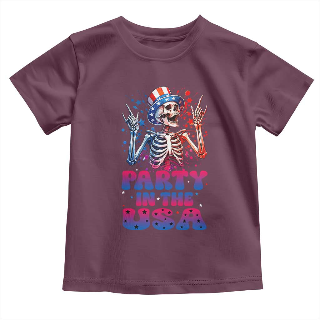 Funny Party In The USA Skeleton Rock Hand Toddler T Shirt 4th Of July Rocker Gift
