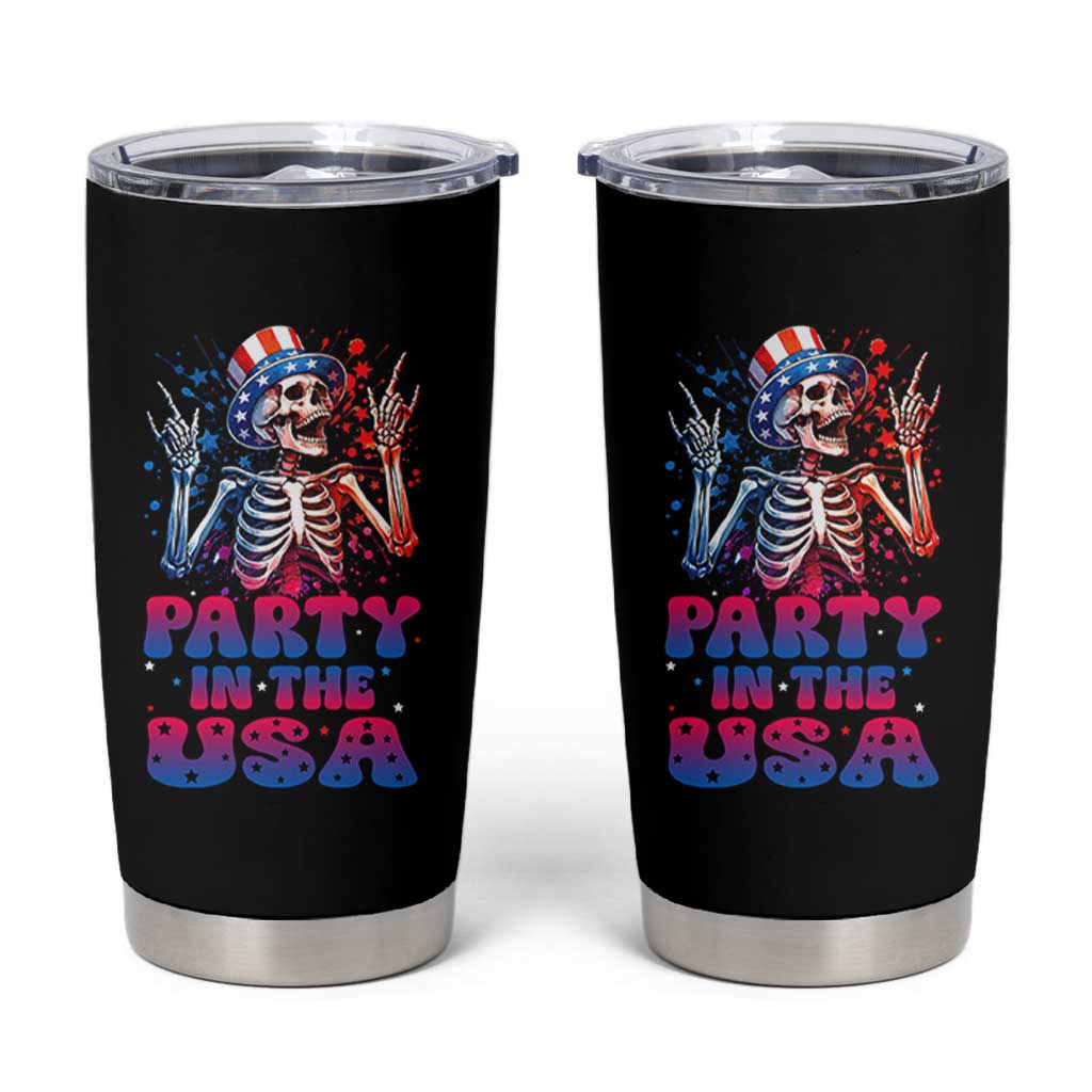 Funny Party In The USA Skeleton Rock Hand Tumbler Cup 4th Of July Rocker Gift