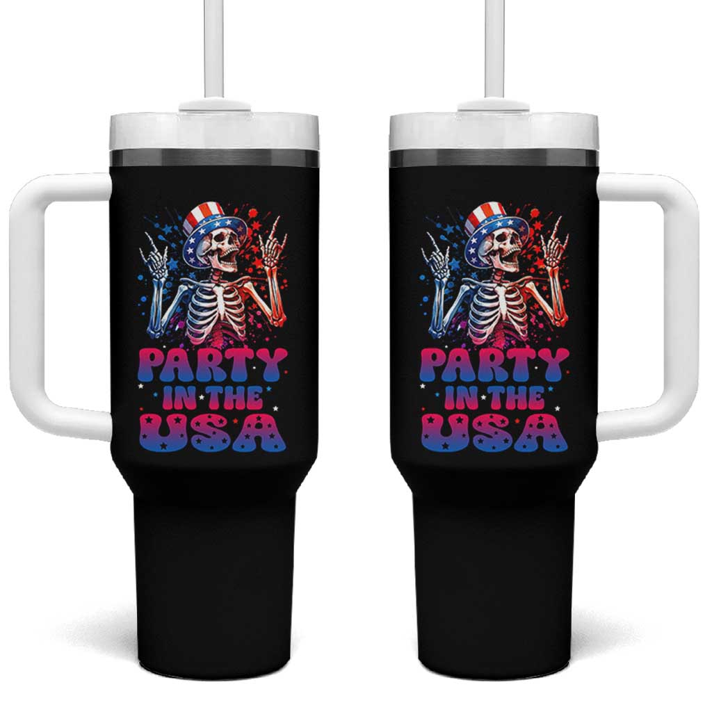 Funny Party In The USA Skeleton Rock Hand Tumbler With Handle 4th Of July Rocker Gift