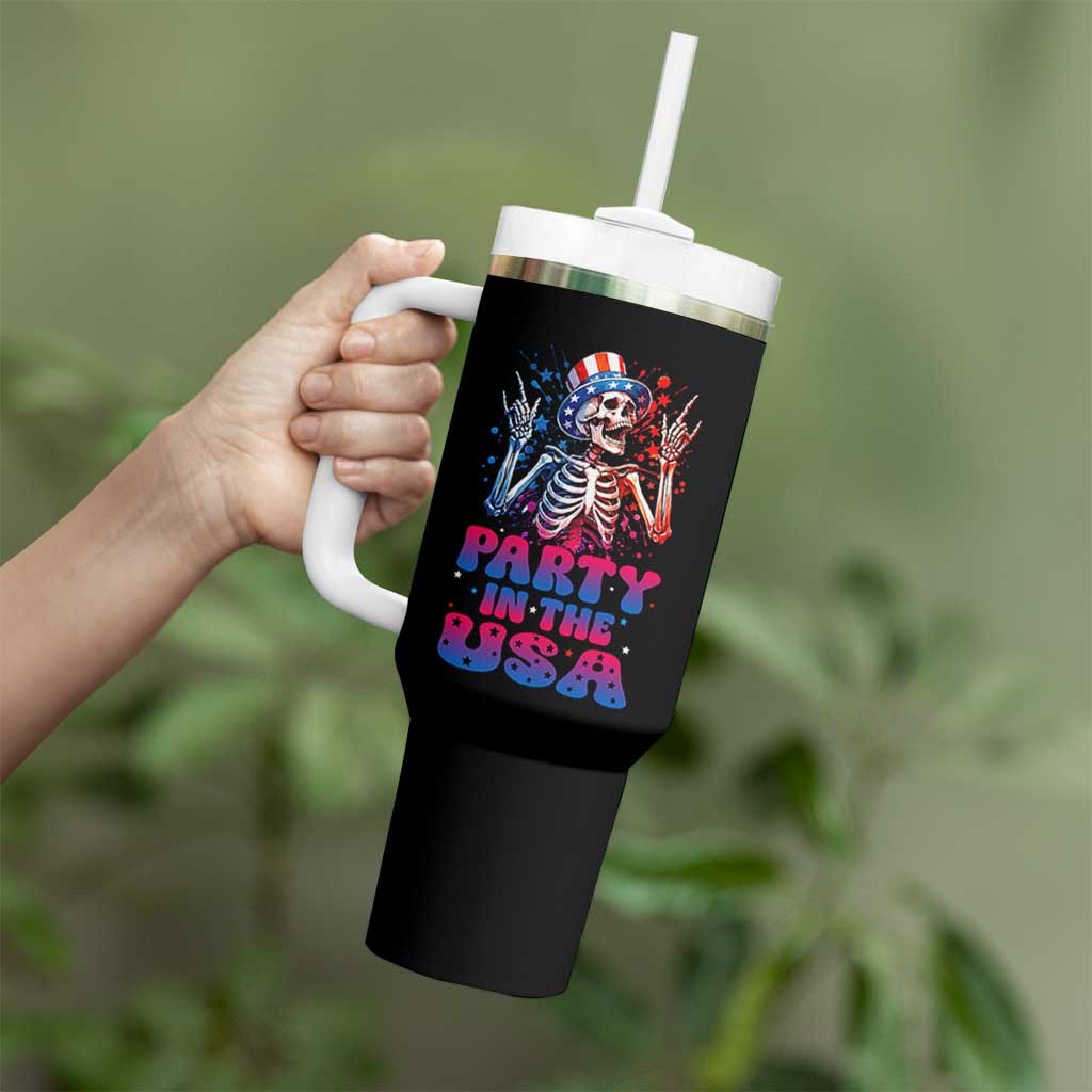Funny Party In The USA Skeleton Rock Hand Tumbler With Handle 4th Of July Rocker Gift