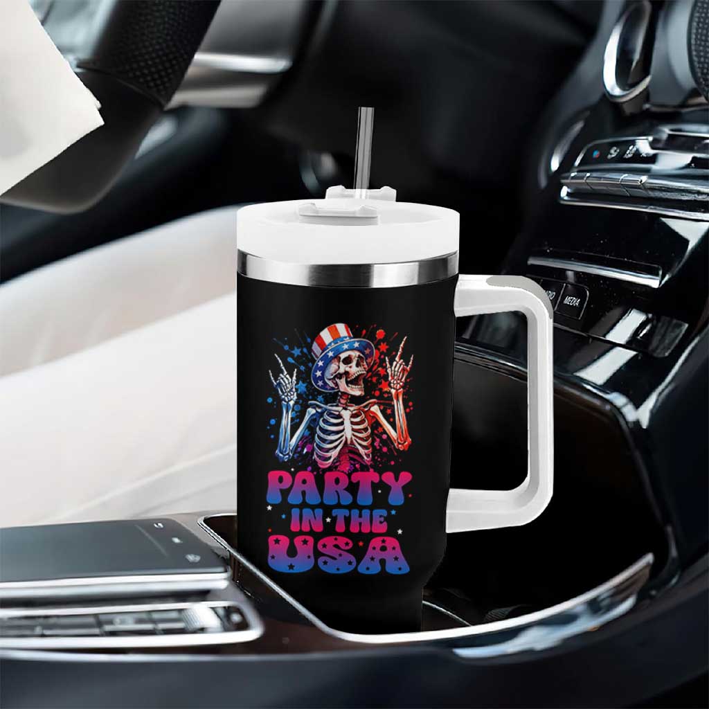 Funny Party In The USA Skeleton Rock Hand Tumbler With Handle 4th Of July Rocker Gift