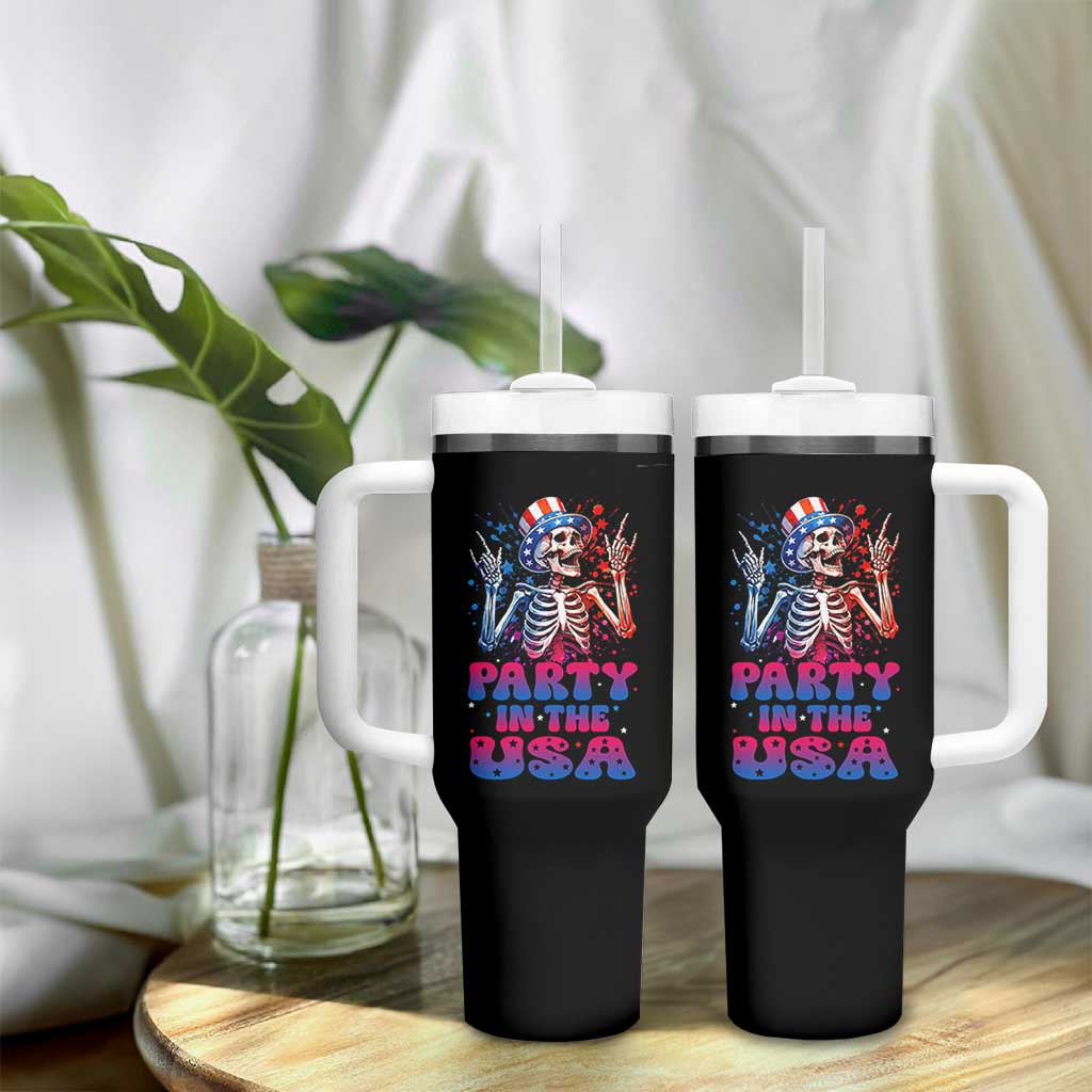 Funny Party In The USA Skeleton Rock Hand Tumbler With Handle 4th Of July Rocker Gift