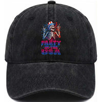 Funny Party In The USA Skeleton Rock Hand Washed Cotton Baseball Cap 4th Of July Rocker Gift