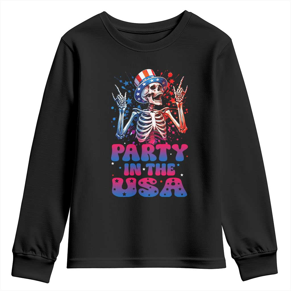 Funny Party In The USA Skeleton Rock Hand Youth Sweatshirt 4th Of July Rocker Gift