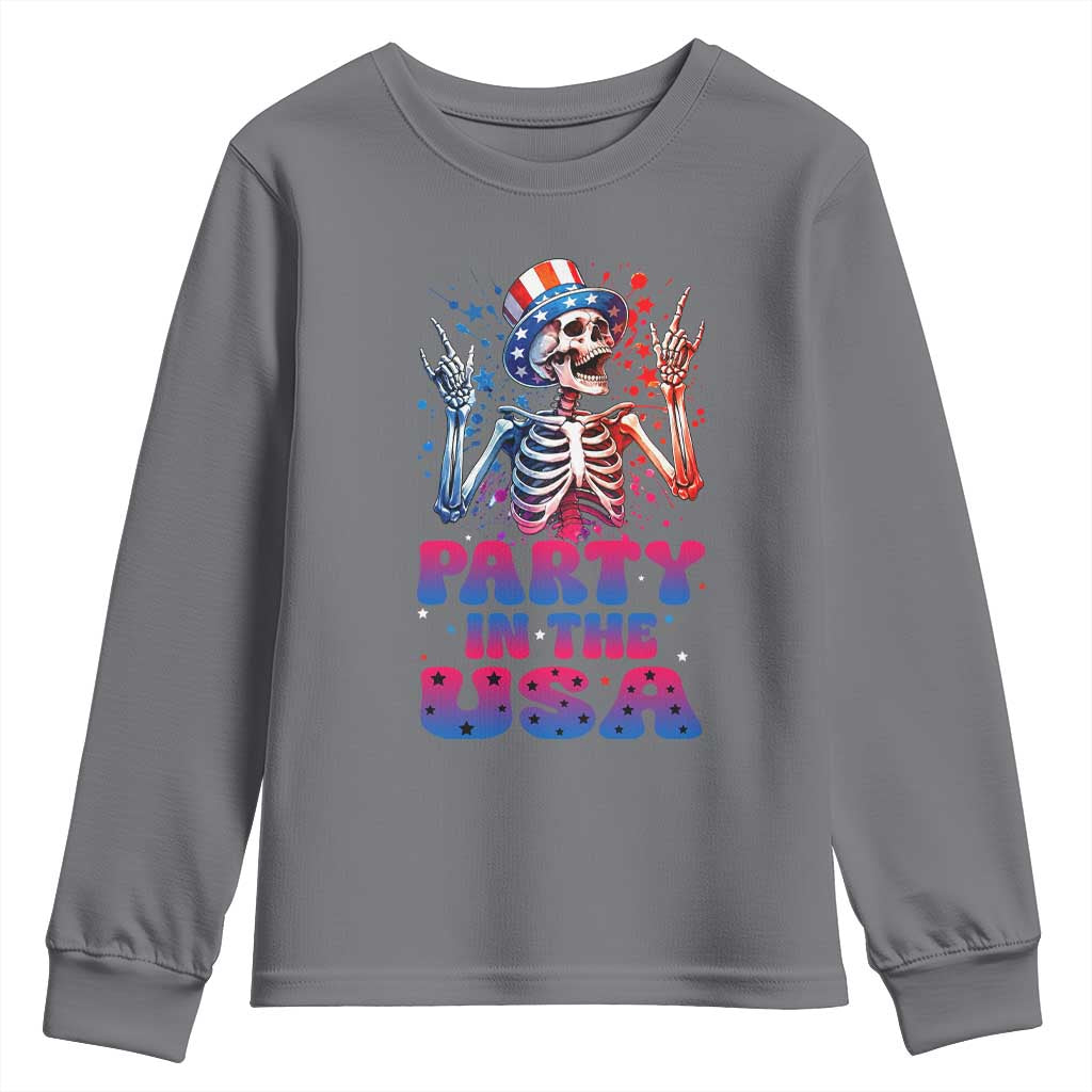 Funny Party In The USA Skeleton Rock Hand Youth Sweatshirt 4th Of July Rocker Gift