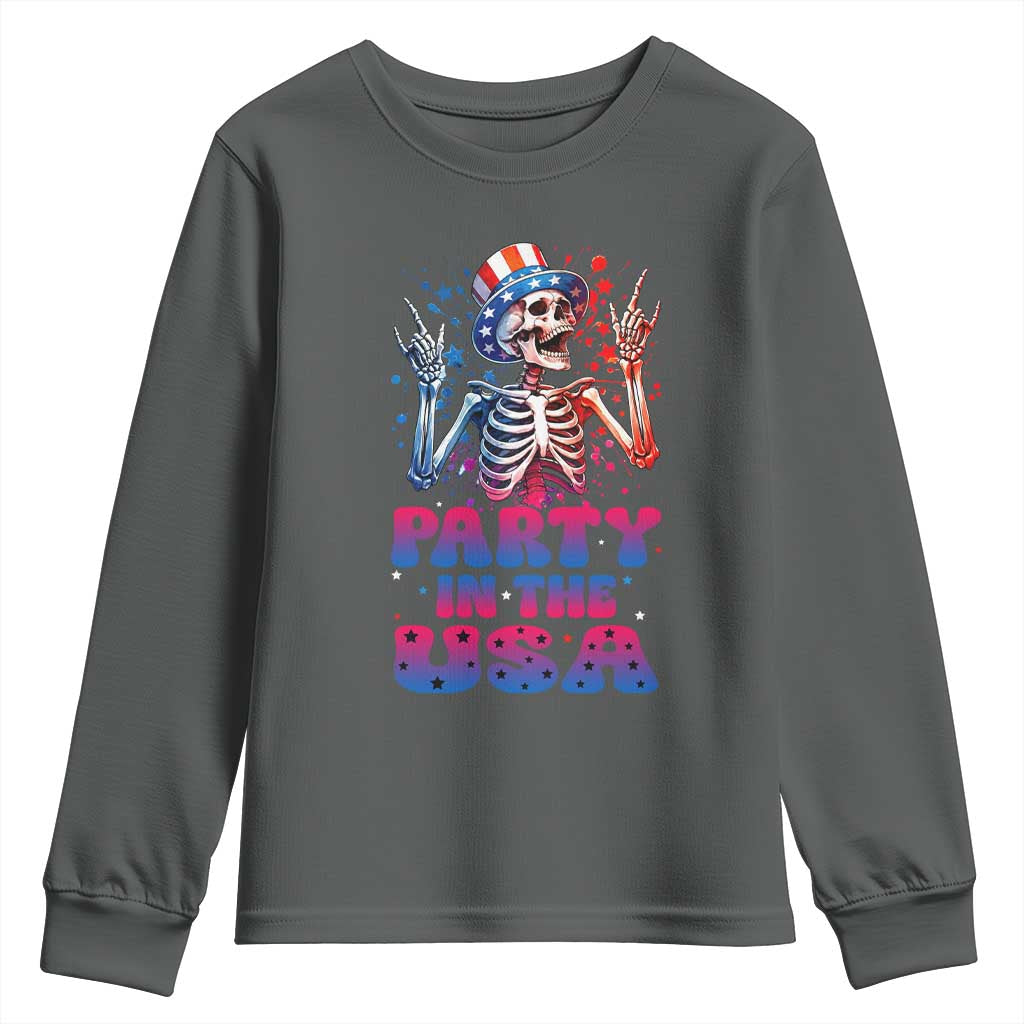 Funny Party In The USA Skeleton Rock Hand Youth Sweatshirt 4th Of July Rocker Gift