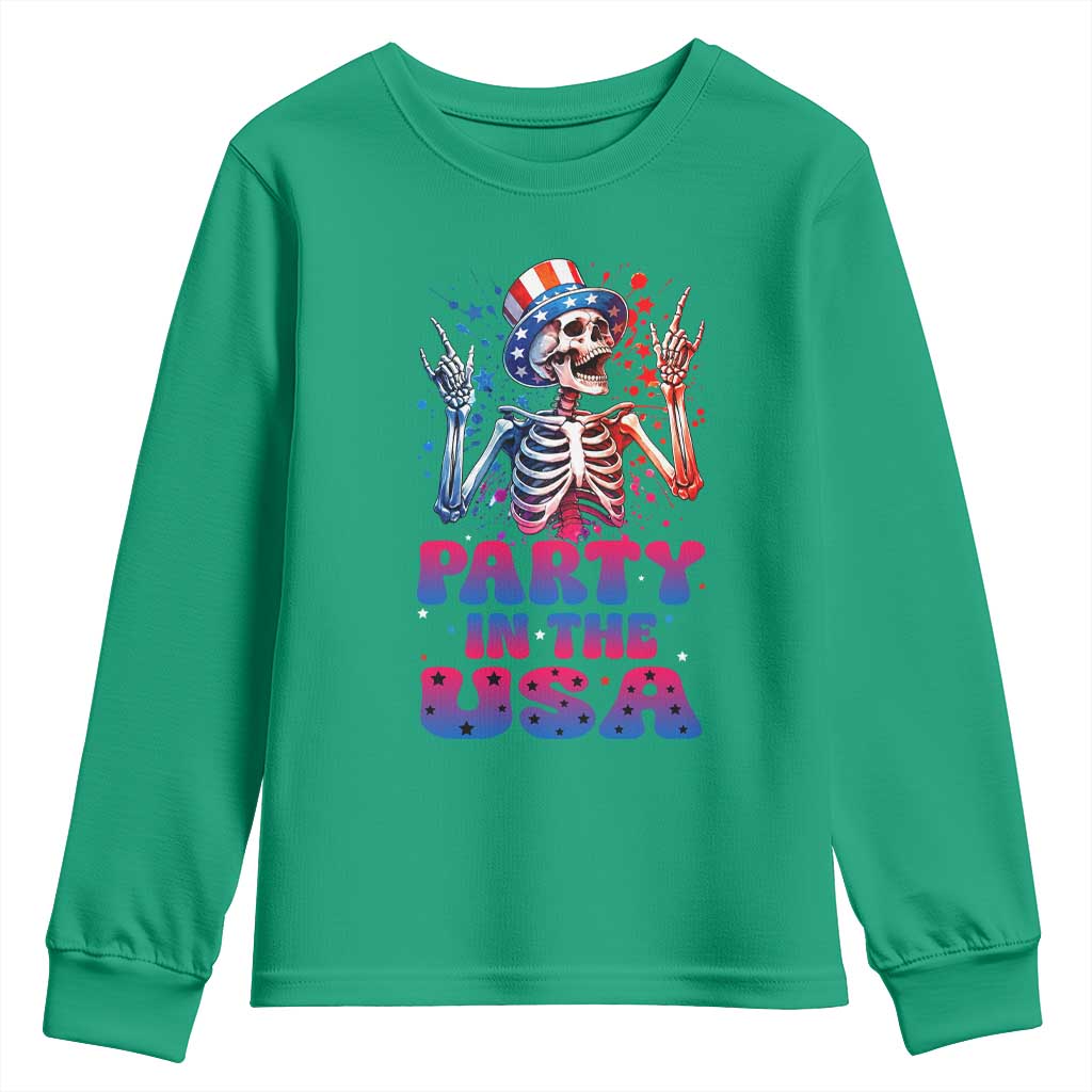 Funny Party In The USA Skeleton Rock Hand Youth Sweatshirt 4th Of July Rocker Gift