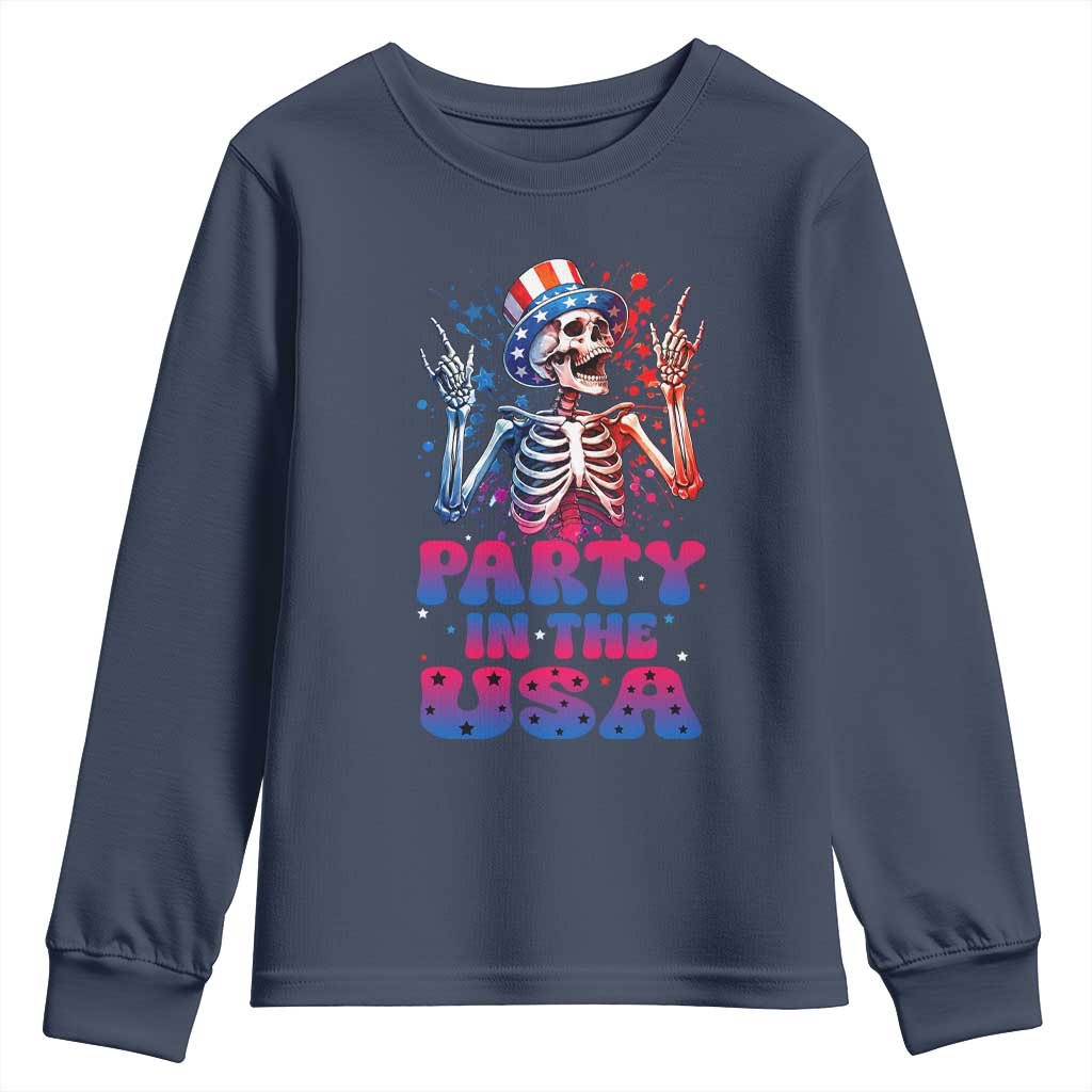 Funny Party In The USA Skeleton Rock Hand Youth Sweatshirt 4th Of July Rocker Gift