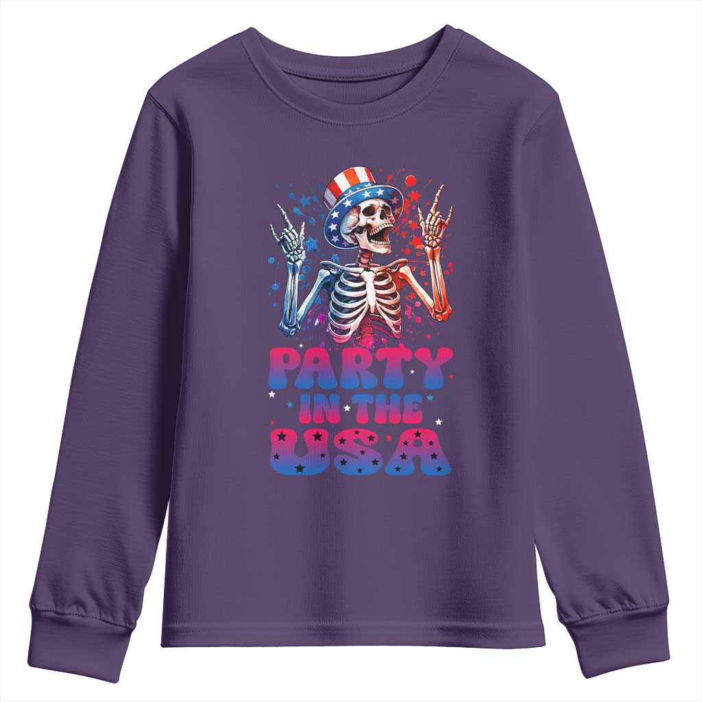 Funny Party In The USA Skeleton Rock Hand Youth Sweatshirt 4th Of July Rocker Gift