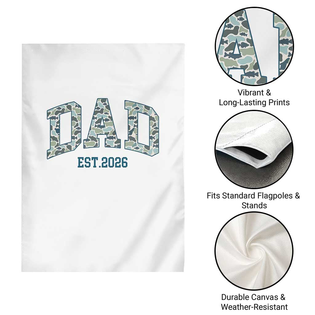 Promoted To Dad Est 2026 Garden Flag Camo Fishing New Dad Gift