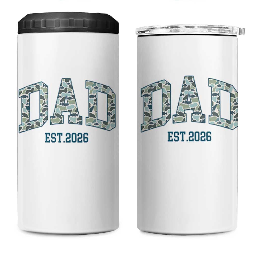 Promoted To Dad Est 2026 4 in 1 Can Cooler Tumbler Camo Fishing New Dad Gift