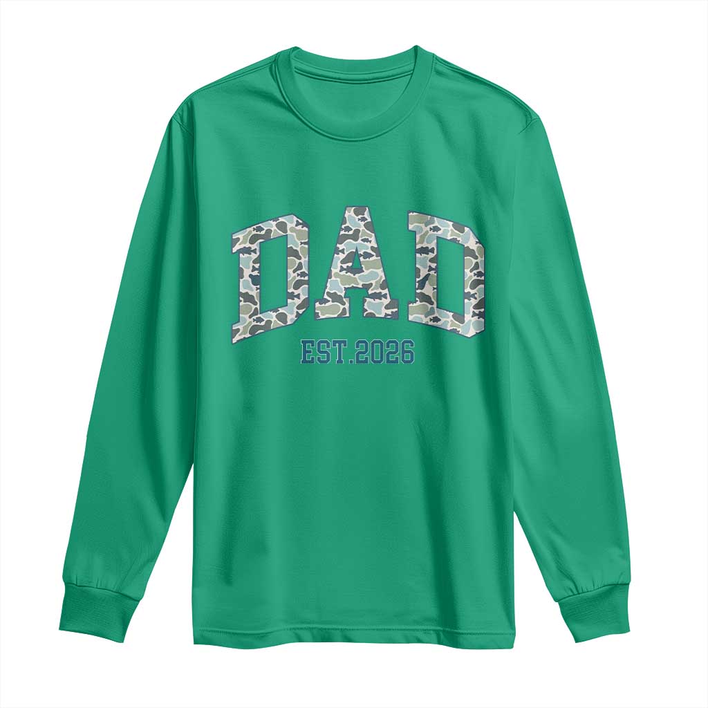 Promoted To Dad Est 2026 Long Sleeve Shirt Camo Fishing New Dad Gift