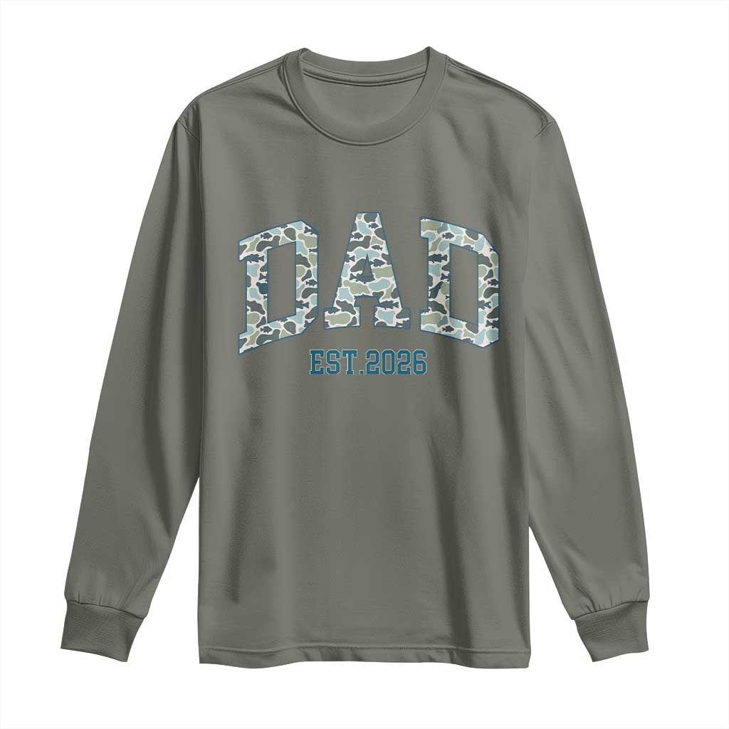 Promoted To Dad Est 2026 Long Sleeve Shirt Camo Fishing New Dad Gift