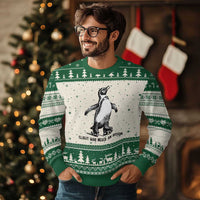 Flight Was Never An Option Ugly Christmas Sweater Funny Penguin Roller Skates