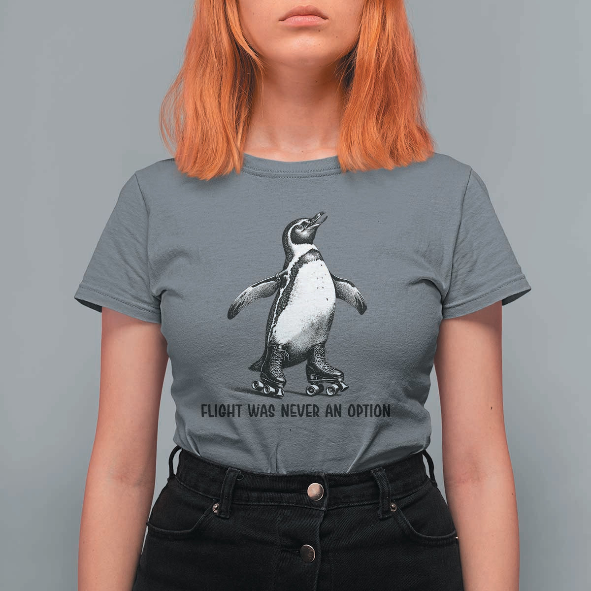 Flight Was Never An Option T Shirt For Women Funny Penguin Roller Skates