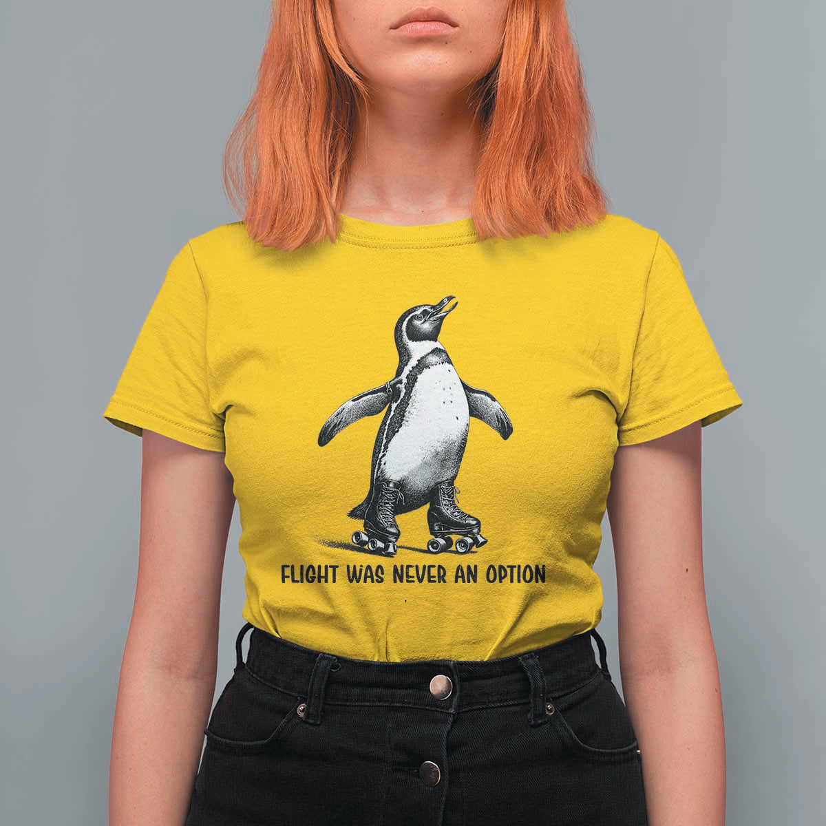 Flight Was Never An Option T Shirt For Women Funny Penguin Roller Skates