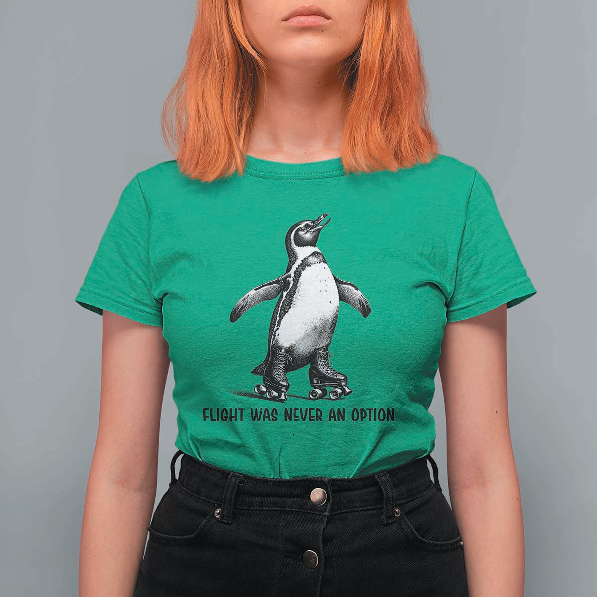 Flight Was Never An Option T Shirt For Women Funny Penguin Roller Skates