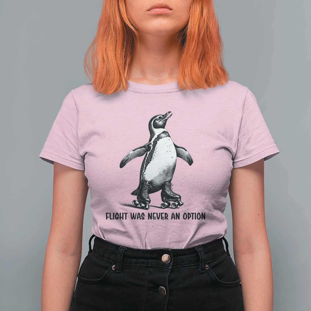 Flight Was Never An Option T Shirt For Women Funny Penguin Roller Skates