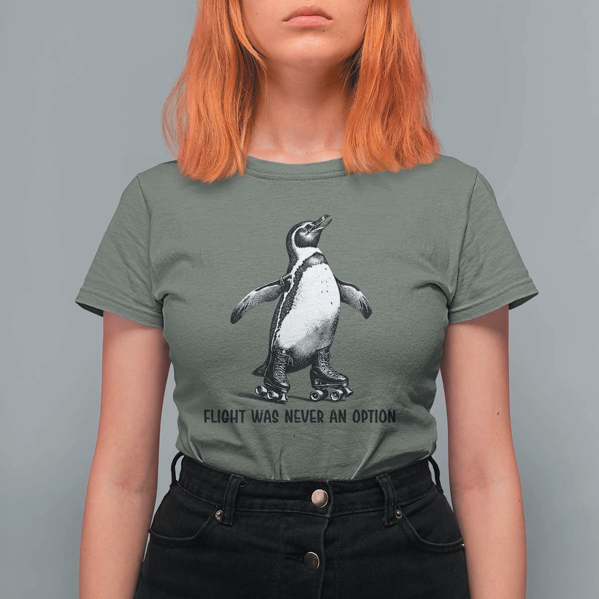 Flight Was Never An Option T Shirt For Women Funny Penguin Roller Skates