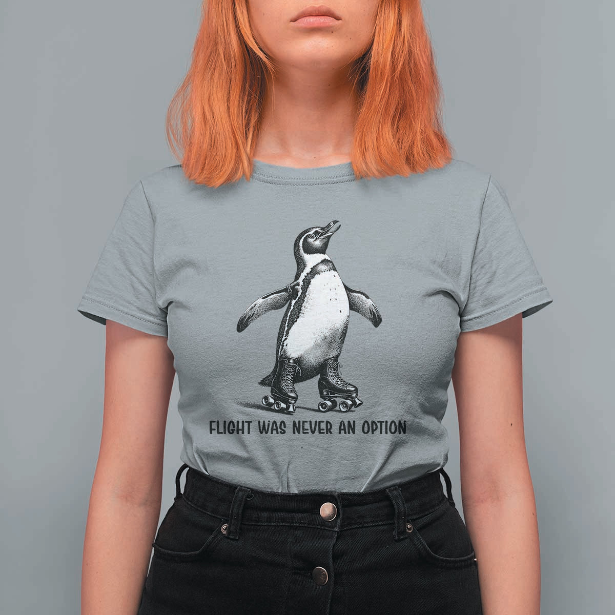 Flight Was Never An Option T Shirt For Women Funny Penguin Roller Skates