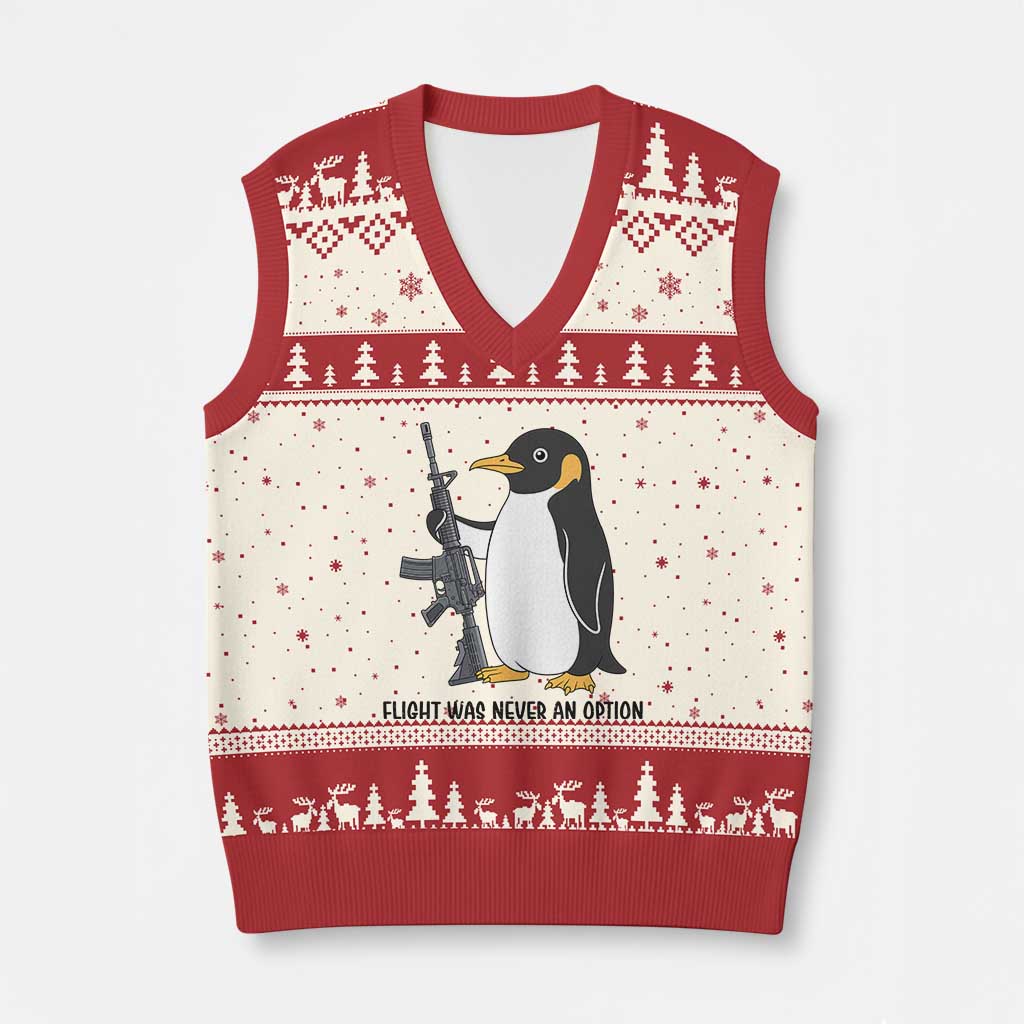 Funny Penguin Lover Gift V-Neck Knit Sweater Vest Flight Was Never An Option