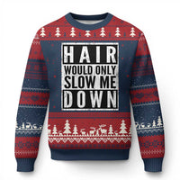 Funny Bald Men Gift Ugly Christmas Sweater Hair Would Only Slow Me Down