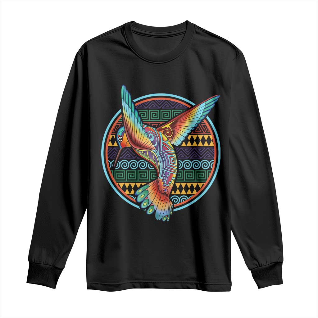 Colorful Geometric Tribal Hummingbird Long Sleeve Shirt Southwest Pattern Graphic