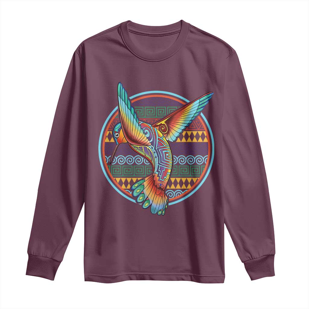 Colorful Geometric Tribal Hummingbird Long Sleeve Shirt Southwest Pattern Graphic