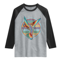 Colorful Geometric Tribal Hummingbird Raglan Shirt Southwest Pattern Graphic
