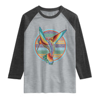 Colorful Geometric Tribal Hummingbird Raglan Shirt Southwest Pattern Graphic