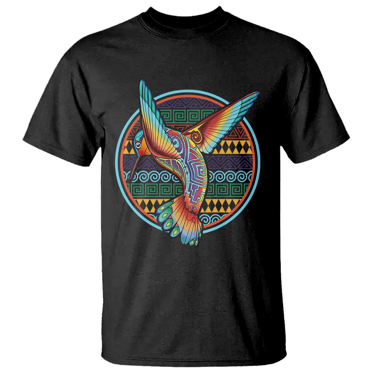 Colorful Geometric Tribal Hummingbird T Shirt Southwest Pattern Graphic