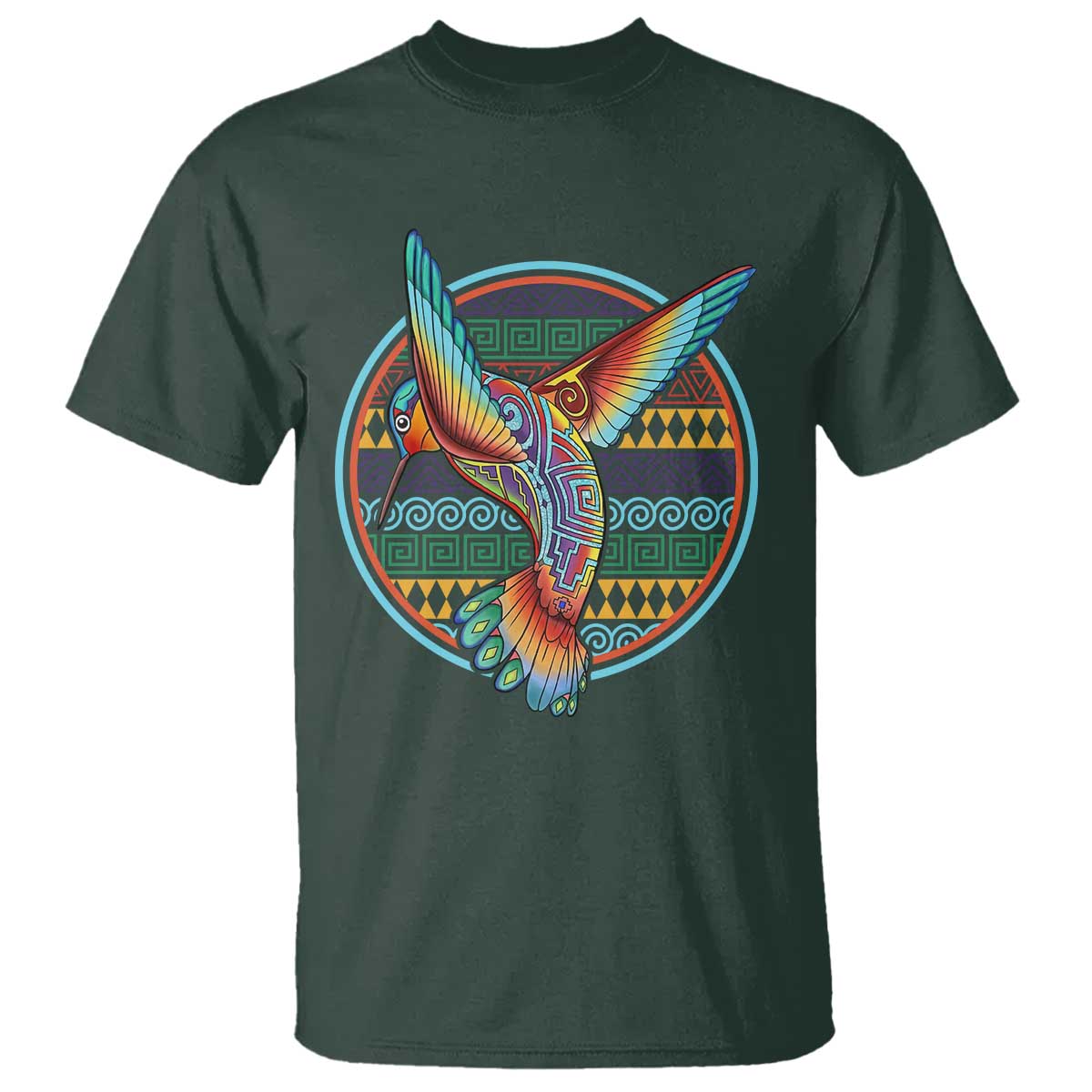 Colorful Geometric Tribal Hummingbird T Shirt Southwest Pattern Graphic