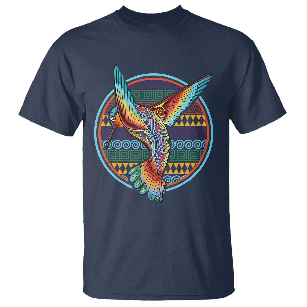 Colorful Geometric Tribal Hummingbird T Shirt Southwest Pattern Graphic