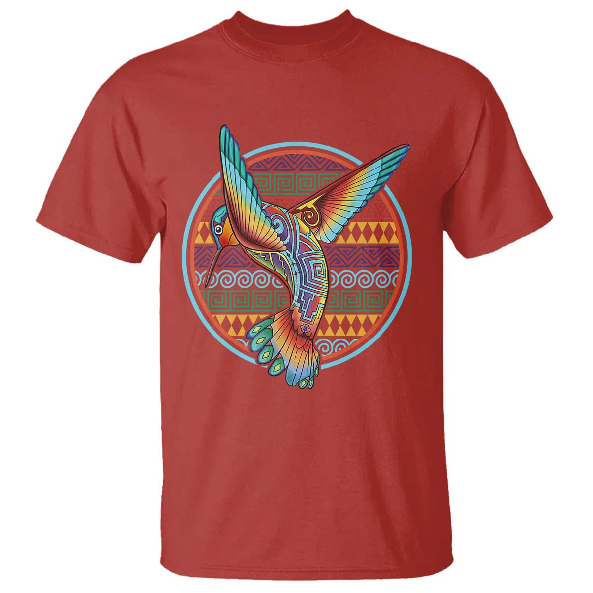 Colorful Geometric Tribal Hummingbird T Shirt Southwest Pattern Graphic