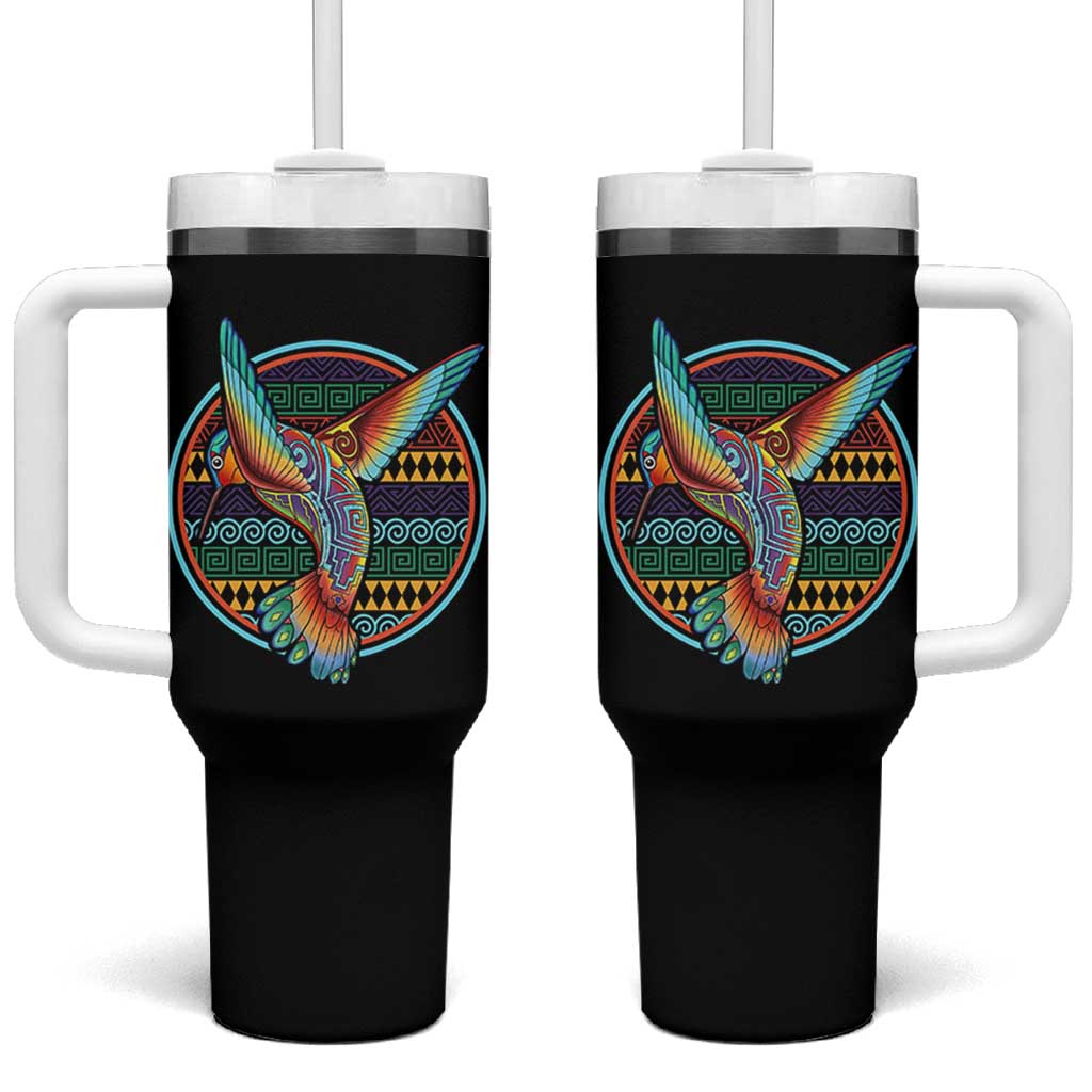 Colorful Geometric Tribal Hummingbird Tumbler With Handle Southwest Pattern Graphic