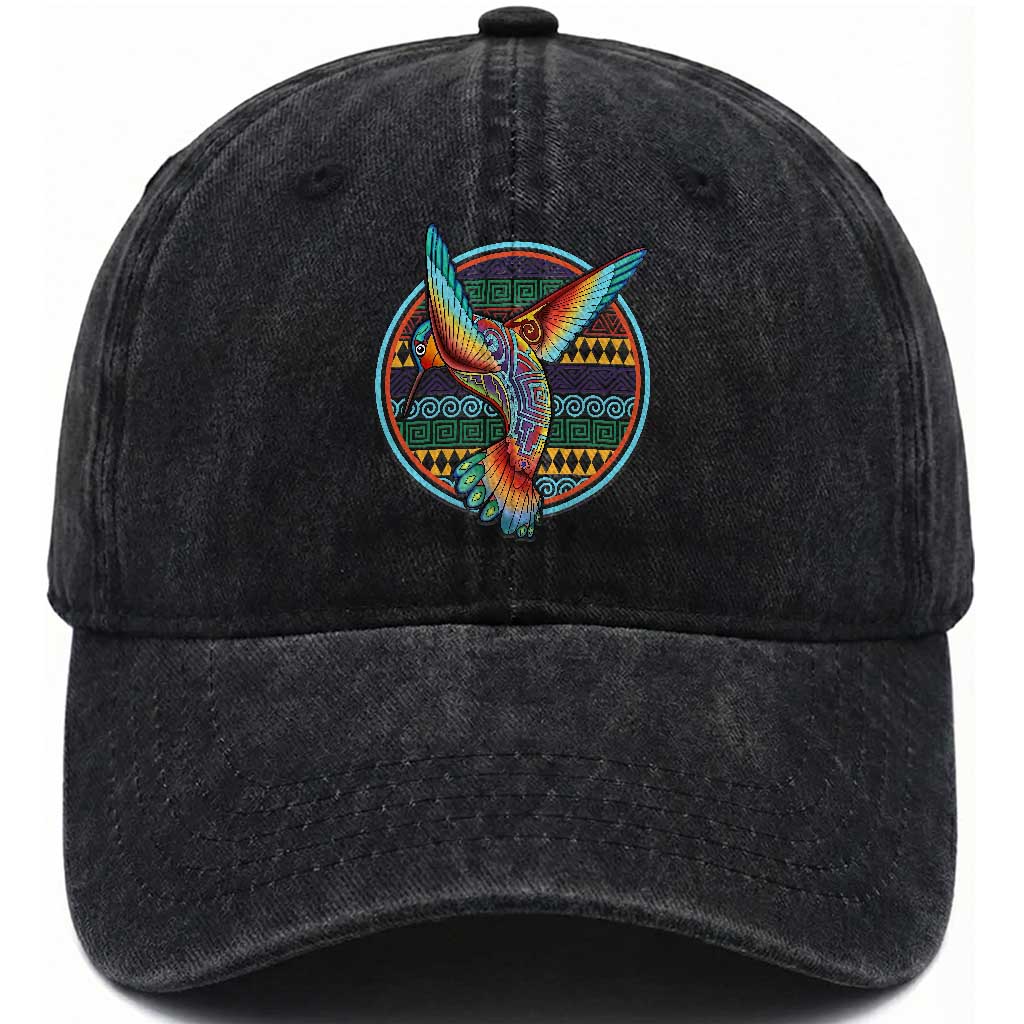 Colorful Geometric Tribal Hummingbird Washed Cotton Baseball Cap Southwest Pattern Graphic