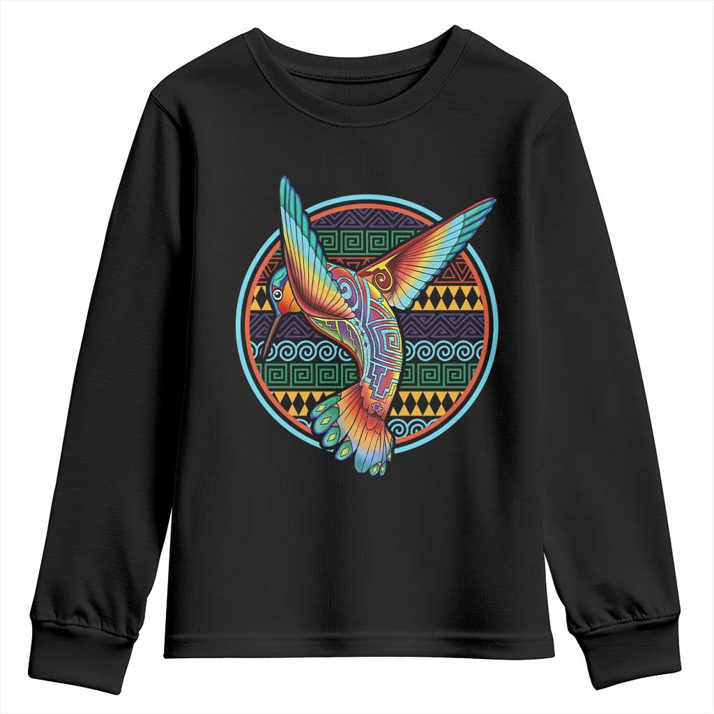 Colorful Geometric Tribal Hummingbird Youth Sweatshirt Southwest Pattern Graphic